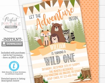 Woodland Invitation, Woodland Birthday Invitation, Woodland Animal Birthday Invitation, Woodland Friends Invitation, Editable Templett #539