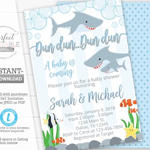 Shark Baby Shower Invitation, Shark Invitation, Shark Baby Shower Invite, Shark Baby Sprinkle Invitation, Its a Boy, Editable Template #595