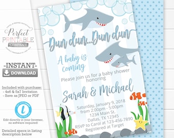 Shark Baby Shower Invitation, Editable Template (4x6 & 5x7)
