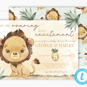 Lion Baby Shower Invitation, Lion Cub Invite, Big Cat Invitation, Safari Jungle Animal Baby Shower Invitation, Editable Template #2021