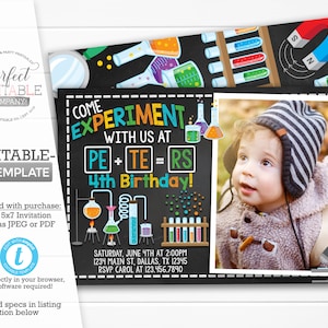 Science Birthday Party Invitation, Science Invite, Boy Science Invitation, Experiment, Periodic Table of Elements, Editable Template #325