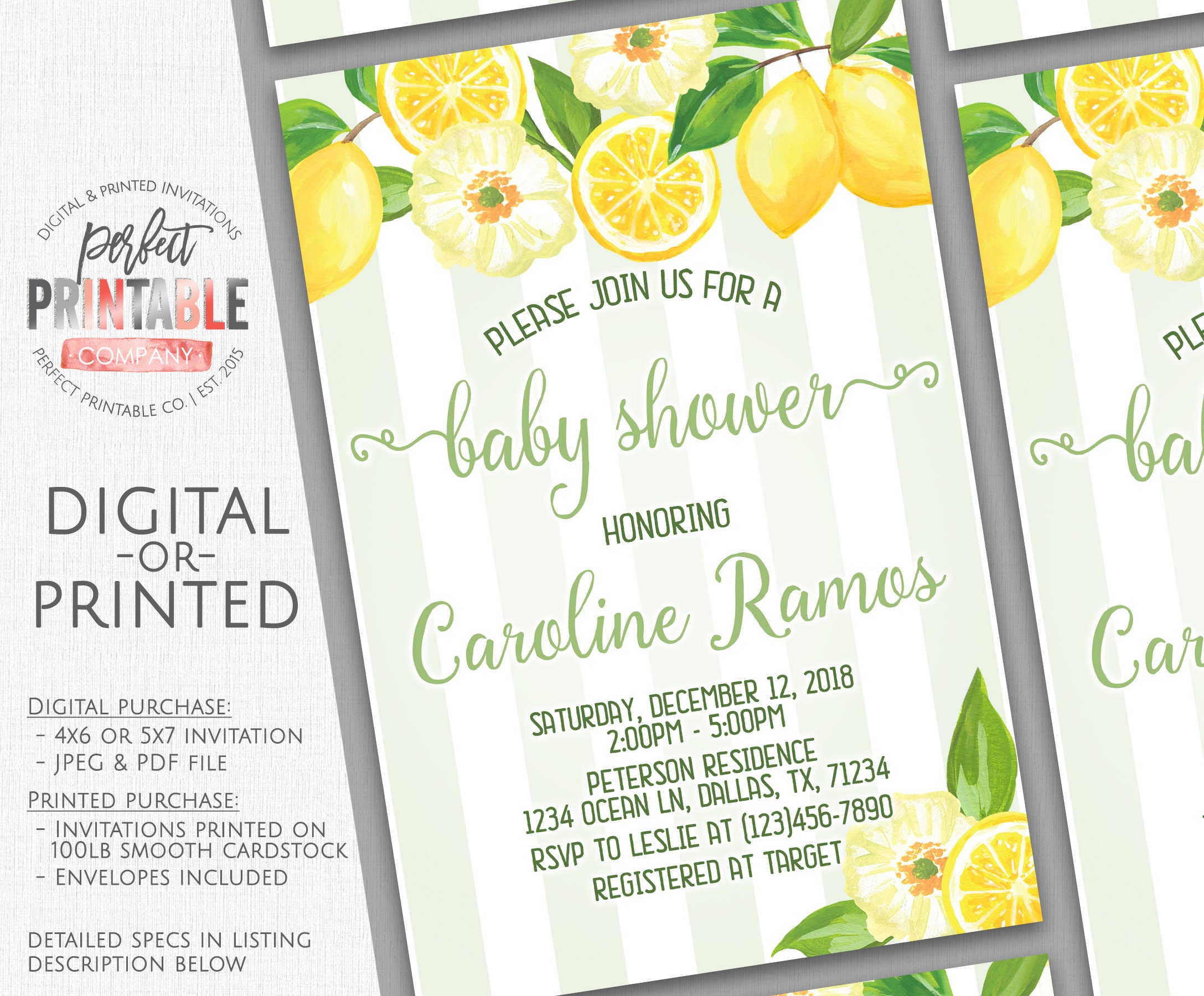Lemon Baby Shower Invitation Lemon Invitation Lemon Invite Etsy