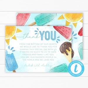 Tarjeta de agradecimiento de paletas - Nota de agradecimiento de paletas - Baby Shower de paletas - Tarjeta de agradecimiento de baby shower de verano - Plantilla editable #2111