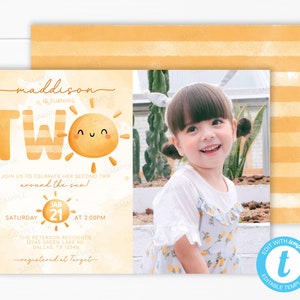 You are My Sunshine Birthday Party Photo Invitation | Sun Invite | Summer turning TWO 2nd Birthday Invitation | Trip Around the Sun #2013