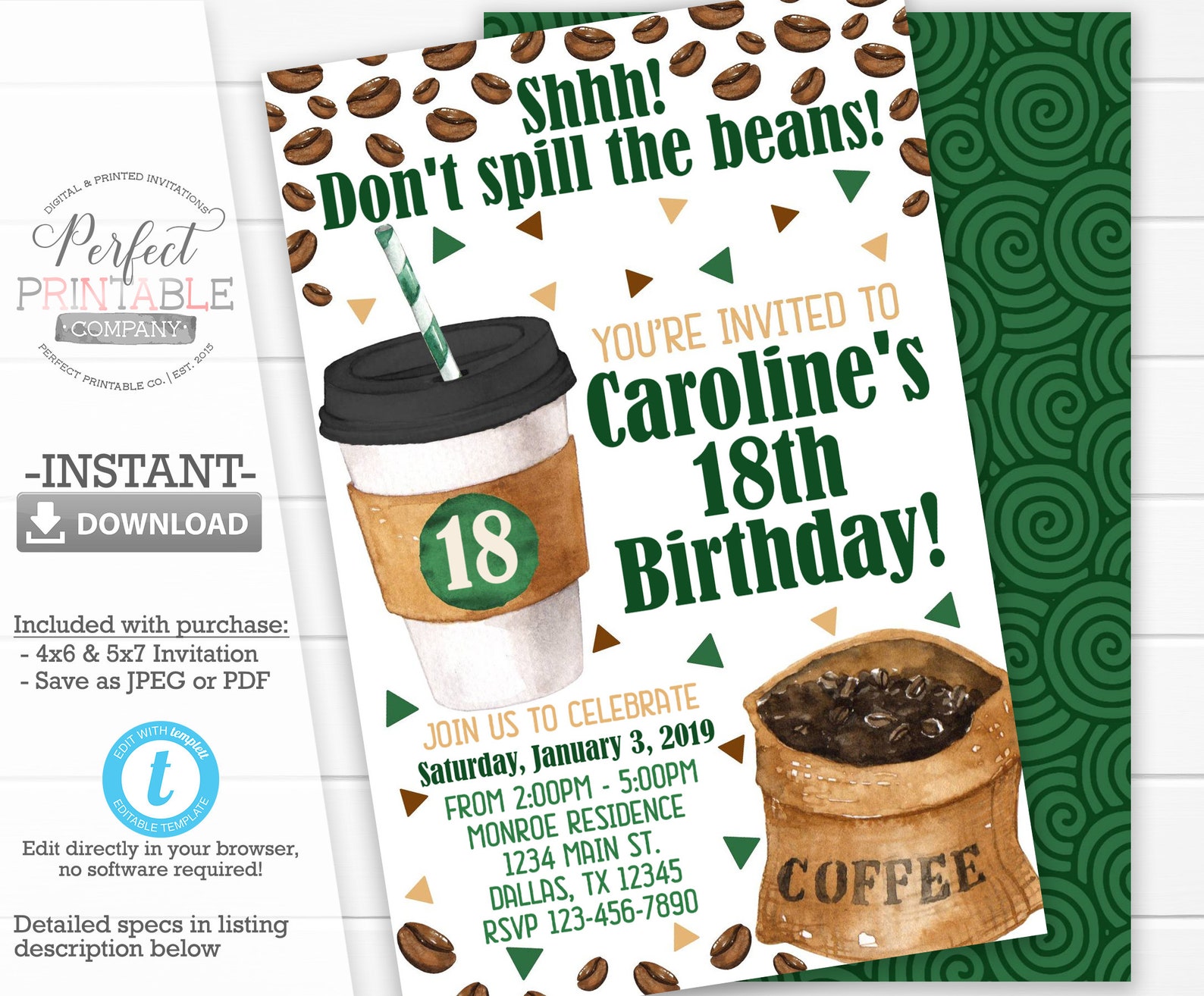 Coffee Birthday Invitation Coffee Invite Espresso Birthday Etsy