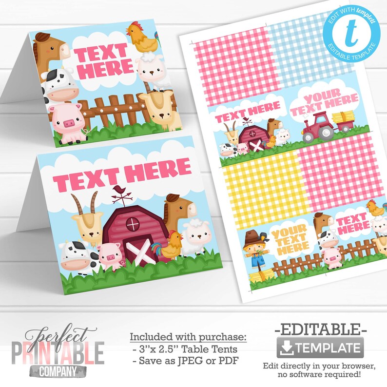 Farm Animal Table Tents Old McDonald Place Cards Food Etsy