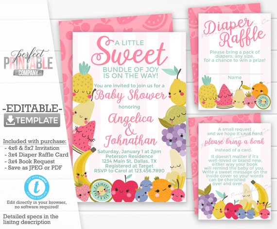 Fruit Baby Shower Invitation Package, Set, Kit, Bundle, Invite