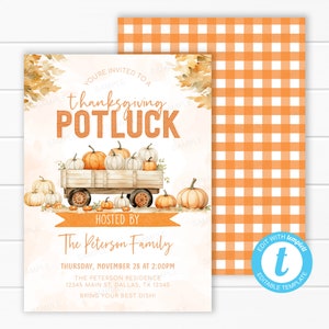 Thanksgiving Potluck Invitation - Thanksgiving Party Invitation - Thanksgiving Invite - Friendsgiving Invitation - Editable Template #2109