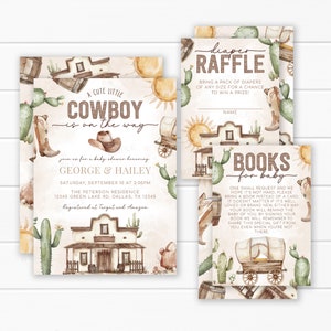 Western Cowboy baby shower uitnodiging bundel, wilde westen uitnodigen, luier loterij kaart, boek aanvraag baby invoegen, bewerkbare sjabloon #2121