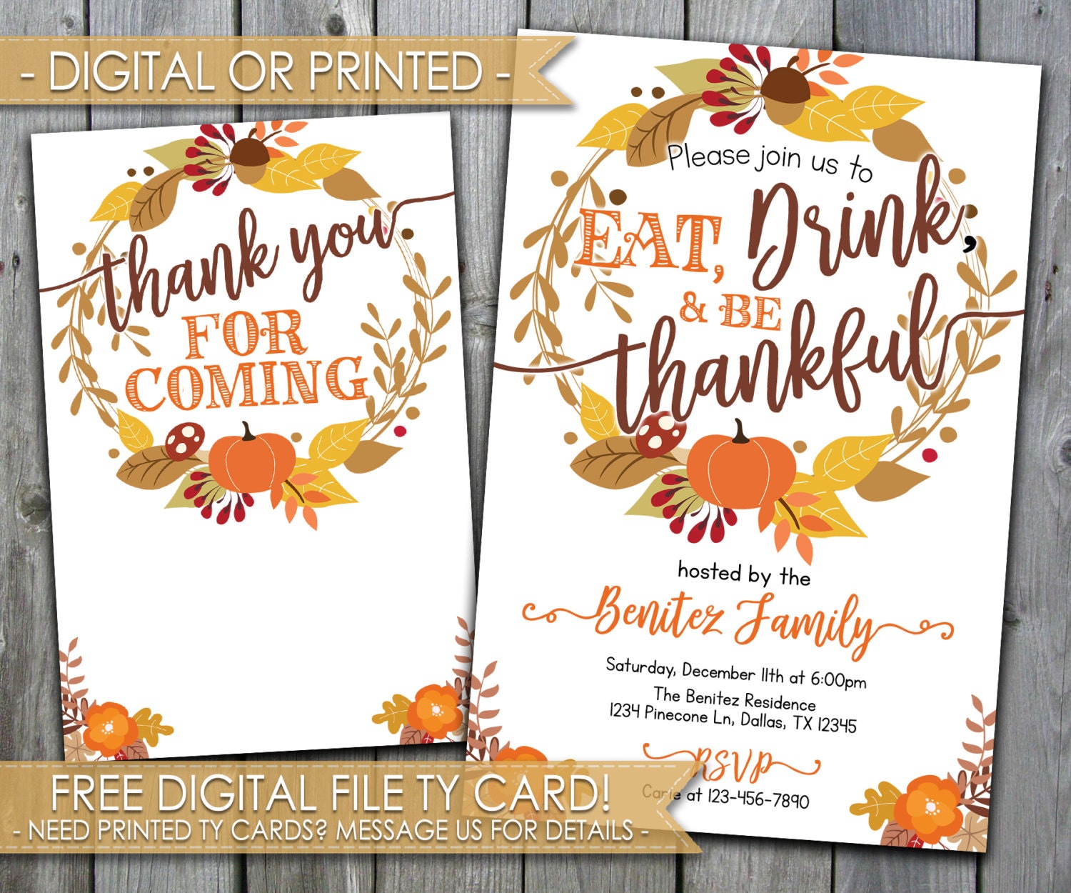 Thanksgiving Invitation Thanksgiving Dinner Invitation Eat ...