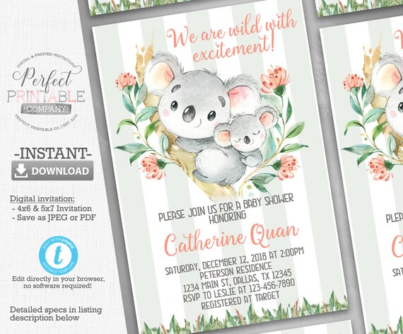 koala bear baby shower invitations