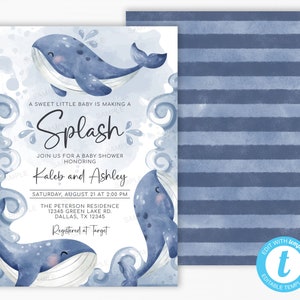 Nautical Whale Baby Shower Invitation | Whale Invite | Boy Baby Shower Invitation | Ocean Under the Sea Invitation | Editable Template #2011