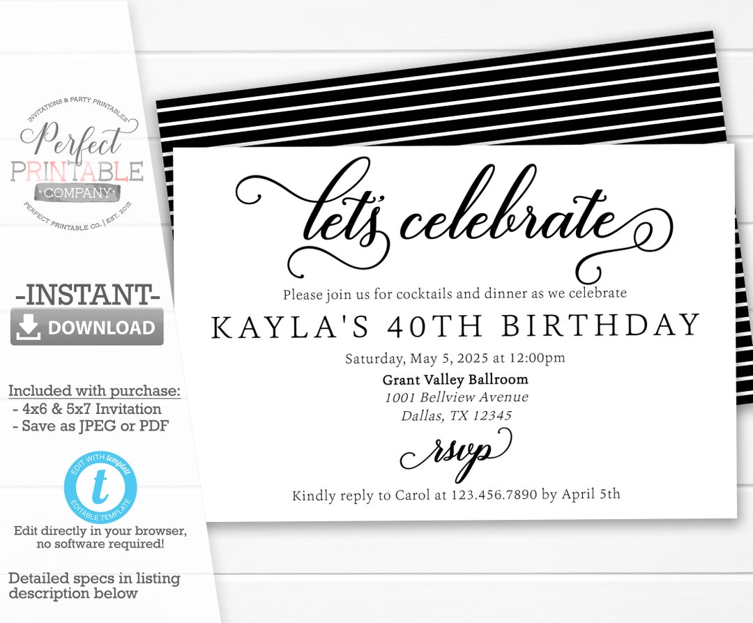 Lets Celebrate Invitation Lets Celebrate Invite Birthday - Etsy