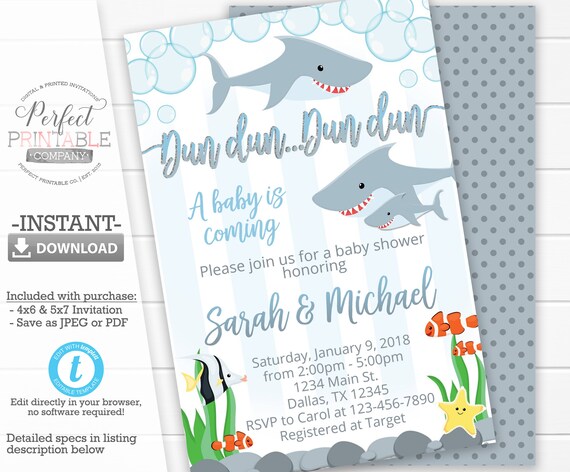 baby shark baby shower invitations