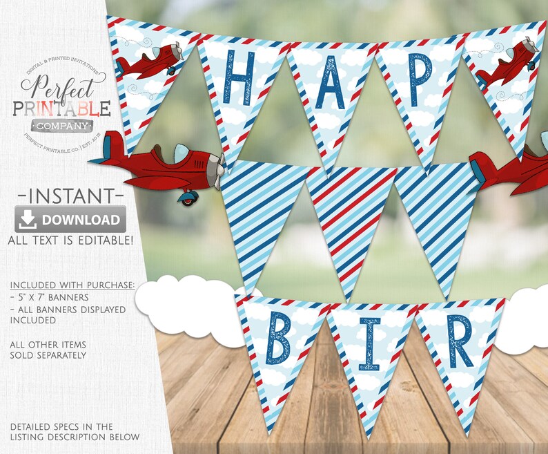 Airplane Banner Airplane Happy Birthday Banner Airplane Etsy