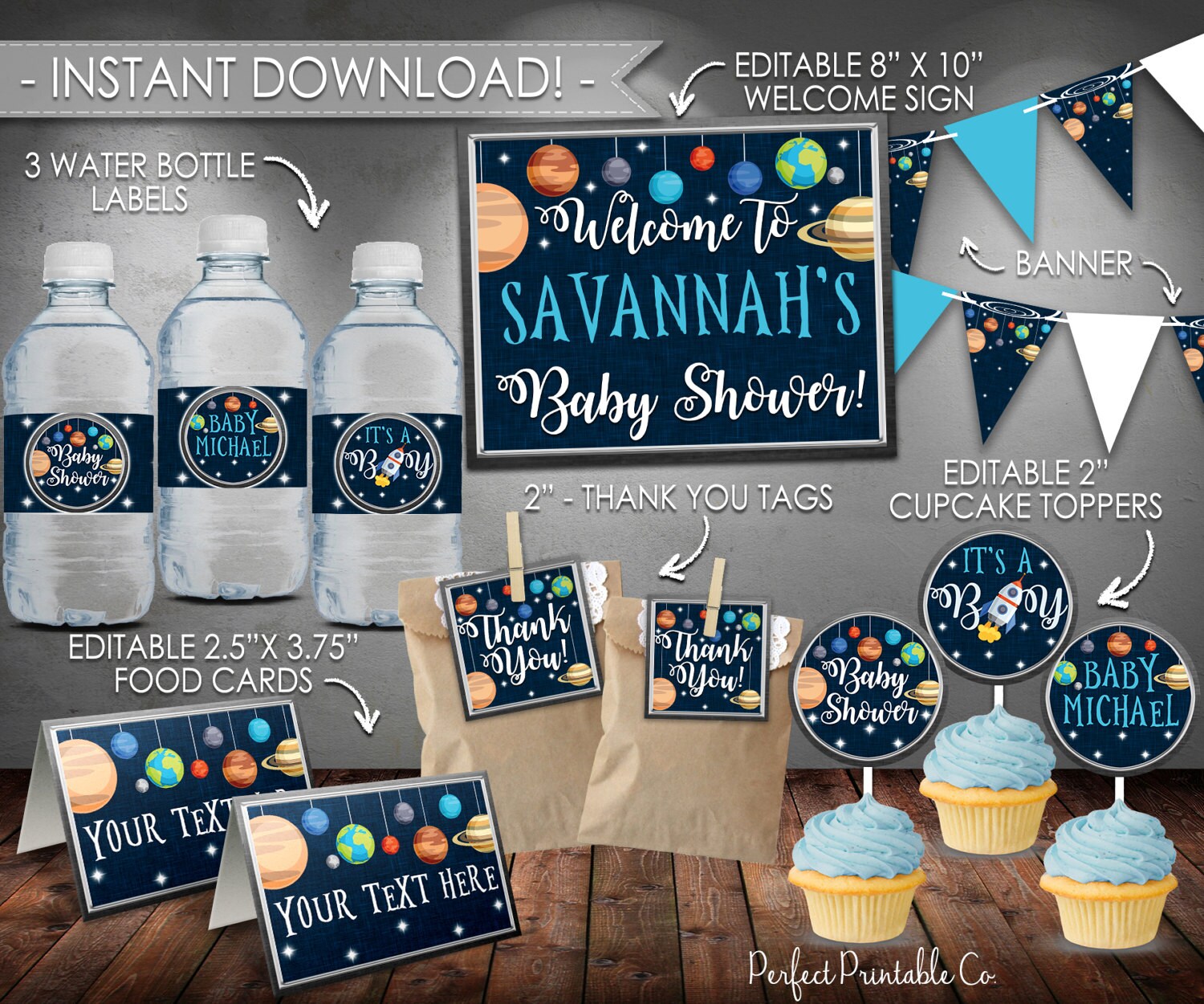 Outer Space Baby Shower Party Pack Package Solar System Baby Etsy