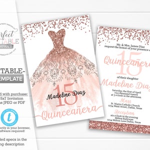 Blush Rose Gold Quinceañera uitnodiging, Quinceañera uitnodigen, Mis Quince Anos, Invitaciones de Quinceañera, Invitación de 15 Cumpleaños #977