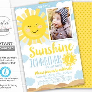 Sunshine Birthday Invitation, Sunshine Invite, Sunshine Birthday Party Invitation, Our Little Sunshine, You Are My Sunshine, Yellow Boy #921