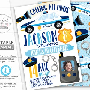 Police Birthday Party Invitation, Police Invite, Cop Birthday Invitation, Policeman Birthday Invitation, Emergency, Editable Template #955