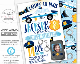Police Birthday Party Invitation. Printable Digital 5x7. FREE - Etsy