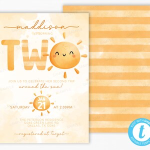 You are My Sunshine Birthday Party Invitation | Sun Invite | Summer turning TWO 2nd Birthday Invitation | Second Trip Around the Sun #2013