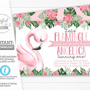 Flamingo Birthday Invitation, Flamingo Invite, Tropical Flamingo Invitation, Pink Flamingo Birthday Party Invitation, Editable Template #937