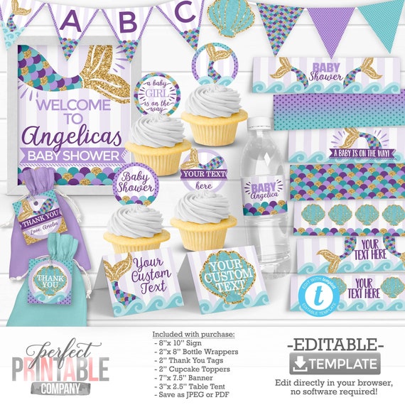 Free Printable Mermaid Theme Baby Shower Decorations
