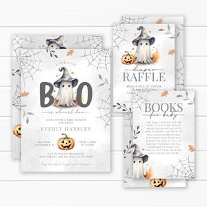 Bundle d'Invitation pour baby shower fantôme d'Halloween - Invitation Un petit huard est presque dû - modèle modifiable de demande de livre de cartes pour le tirage de couches-culottes #2127