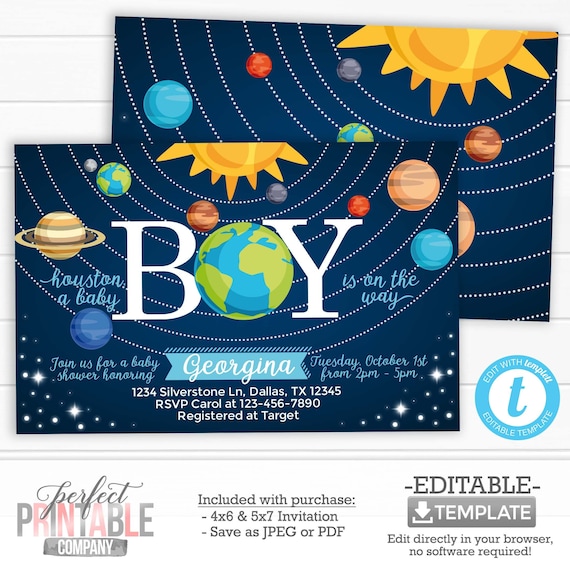 Solar System Baby Shower Invitation, Space Baby Shower Invitation