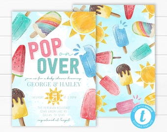 Popsicle Baby Shower Invitation, Summer Ice Cream, Editable Template
