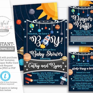 Outer Space Baby Shower Invitation Set, Planet Baby Shower Invitation Kit, Solar System Baby Shower Package, Editable Template #586