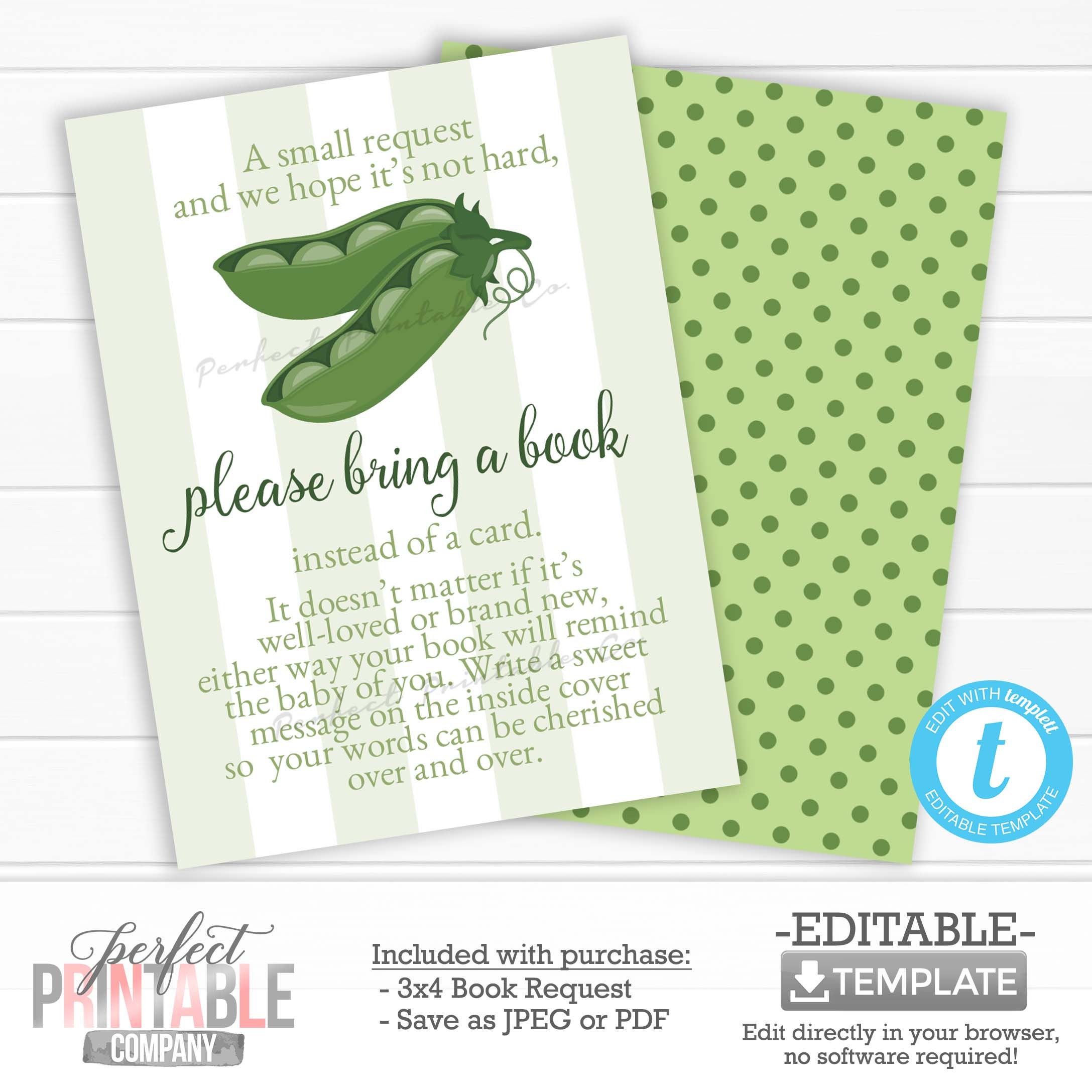 Two Peas in a Pod Book Request Card Sweet Pea Book Insert Etsy