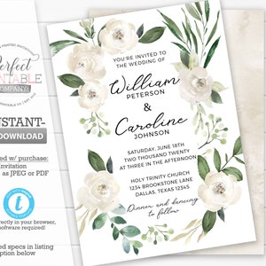 Ivory Wedding Invitation Template, Ivory Floral Wedding Invitation, Ivory Wedding Invite, Beige Wedding Invitation, Editable Template #878