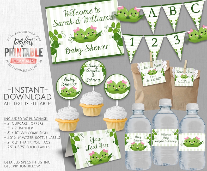 Two Peas In A Pod Baby Shower Decorations Shower Package Etsy