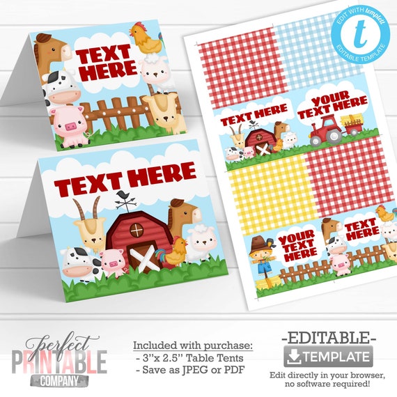 Farm Animal Table Tents Old Mcdonald Place Cards Food Etsy