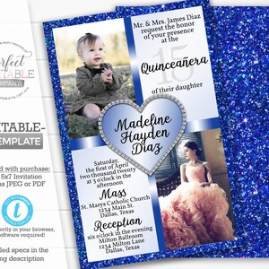 Sapphire Blue Quinceañera Invitation, Quinceañera Invite, Mis Quince Anos, Invitaciones de Quinceañera, Invitación de 15 Cumpleaños #976