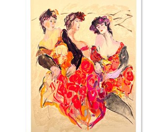 Lea Avizedek - Models & Flowers Limited serigraph on Paper , Signed W/coa