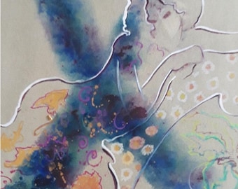 Sabzi - Creative Colors (Portrait of a Woman) Mixed Media Painting on Paper, W/COA