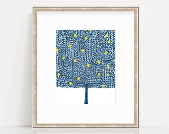 Nyberg&#39;s Tree Watercolor Print - SMc. Originals, watercolor painting, rustic, modern, original artwork, nature decor, tree art, lemon tree