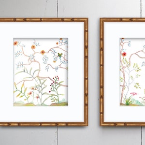 Set of 2 Chinoiserie Prints SMc. Originals watercolor print, affordable, art, home decor, shabby chic, classic, modern, nature scene image 3