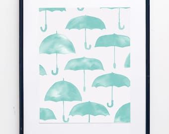 Umbrella Watercolor Print - SMc. Originals, watercolor painting, modern, whimsy, nursery decor, nursery art, nursery print, decor