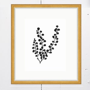 Pressed Mimosa SMc. Originals, watercolor painting, floral, modern, original artwork, silhouette, black and white art, deckled edge image 2