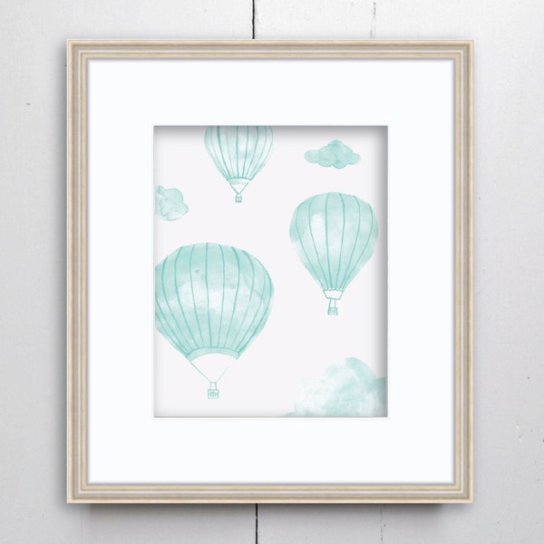 Up In The Air Watercolor Print - SMc. Originals, watercolor painting, hot air balloon, nursery decor, nursery art, balloon print,balloon art