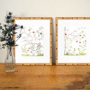 Set of 2 Chinoiserie Prints SMc. Originals watercolor print, affordable, art, home decor, shabby chic, classic, modern, nature scene image 1