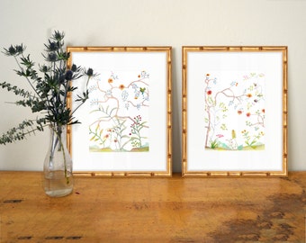 Set of 2 Chinoiserie Prints - SMc. Originals - watercolor print, affordable, art, home decor, shabby chic, classic, modern, nature scene