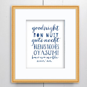 Goodnight Watercolor Print - SMc. Originals, watercolor painting, nursery decor, nursery art, language art, type art print, typography, art