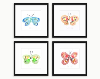 Butterfly Prints - Set of 4 - SMc. Originals, original art, art prints, butterflies, watercolor, mixed media, hand painted, giclee print