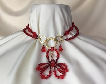 Boa - Red Choker | Orchid flower | Faceted Glass Beads | Bow knot