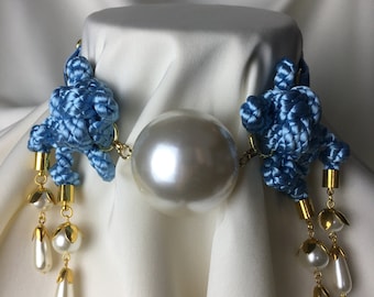 July - Pearl Choker - Rope Knot Detail - Baby Blue - Pastel