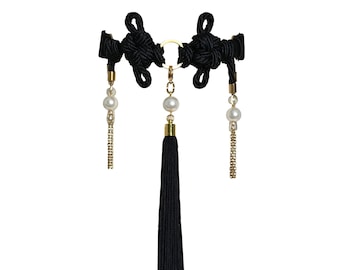 Dia - Mini knot choker - Satin and rope with tassel and pearl embelishments